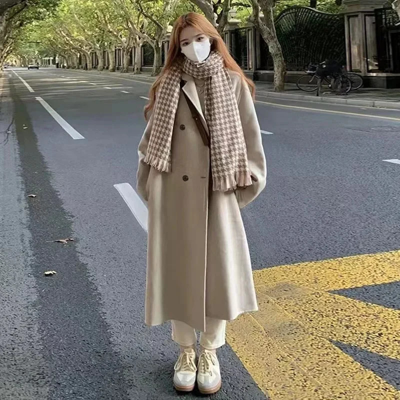 Doublesided Fleece Woolen Overcoat Womens Mediumlength Thickened 2024 Autumn Winter Style Petite Nail Jacket 241121