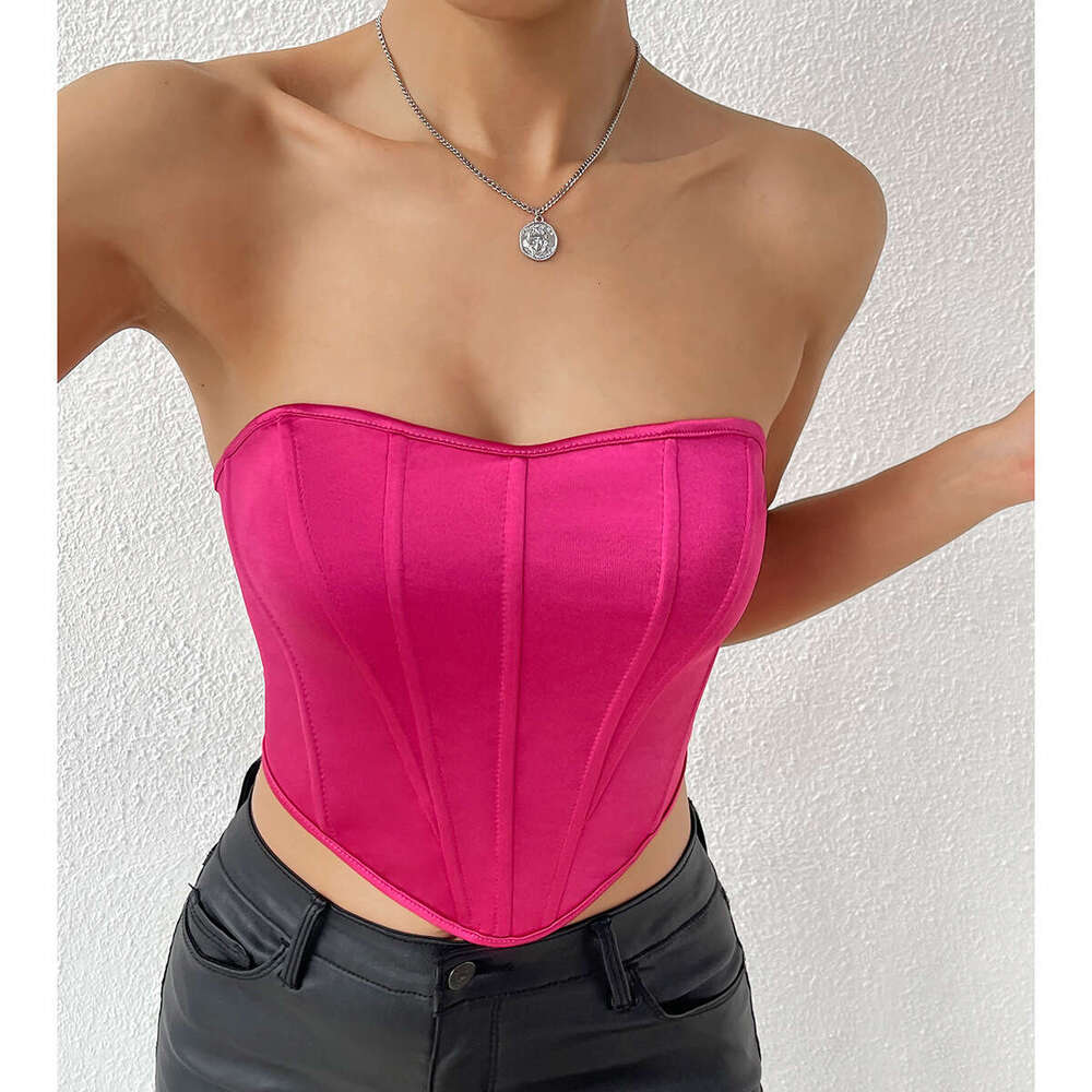 Bright face strapless diamond navel, exposed back fishbone waist, chest wrapped vest 385