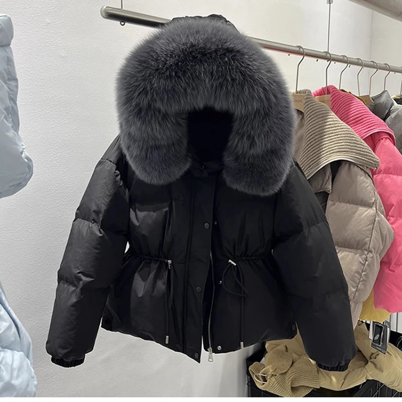 2024 Winter Big Fur Collar Cotton Down Puffer Jacket Womens Loose Thick Strawing Snow Parka Warm Overcoat 241120