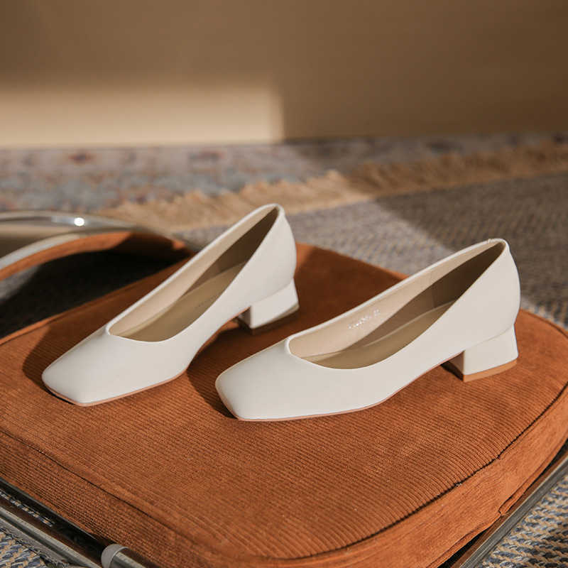 famous square toe womens shoes thick heel high heels simple temperament womens shoes mid heel work shoes