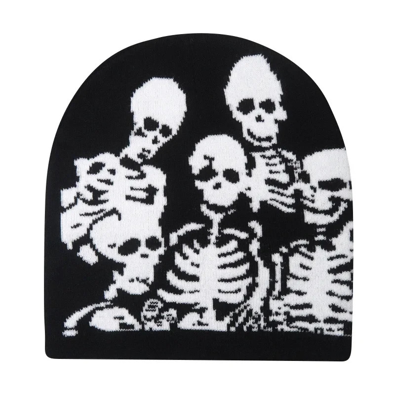Beanies Fashion Skull Print Y2K Knitted Hats for Women Men Ear Protection Winter Autumn Windproof Keep Warm Gorras Hip Hop Cap 241125