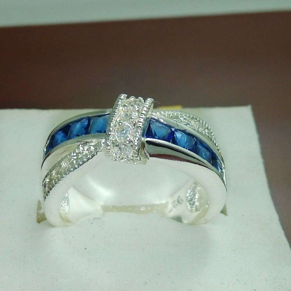 NEW 100% Brand free shipping Fine Jewelry sterg sier blue sapphire Gem Women wedding Belt buckle Ring size6/7/8/9