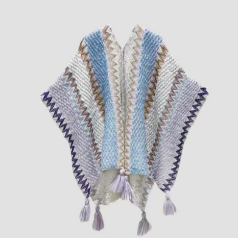 New ethnic style shawl pullover, tassel cardigan, colorful loose textured knitted sweater, designer cape jacket