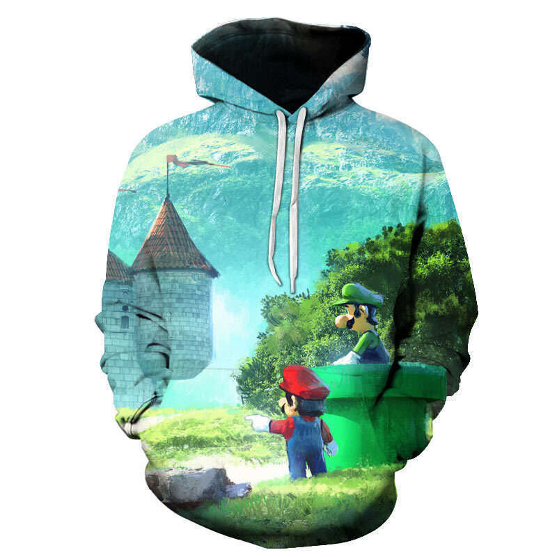 New Mario series 3D digital printing autumn and winter long sleeved hooded sweatshirt classic gaming peripherals