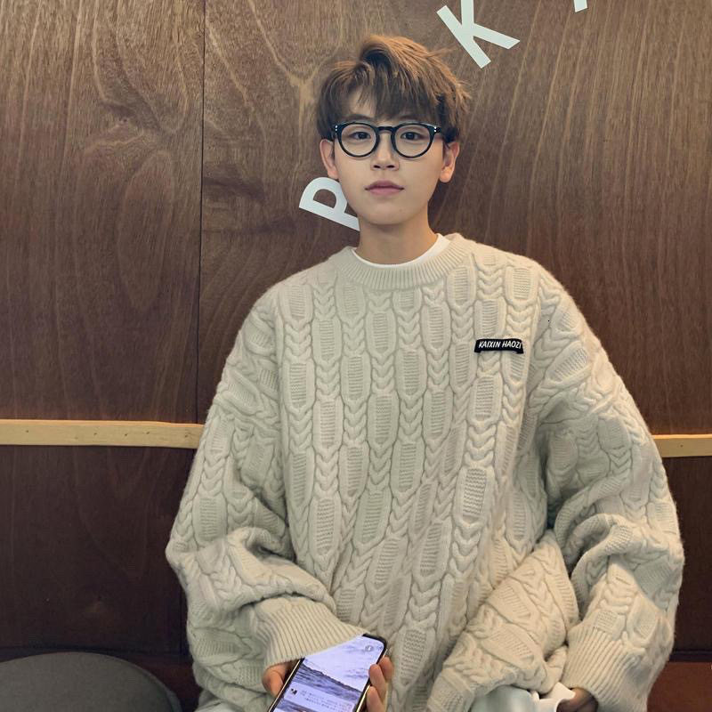 New Simple Round Neck Men's New Winter Fashion Brand Lazy Style Loose Fried Dough Twisted Designer Sweater