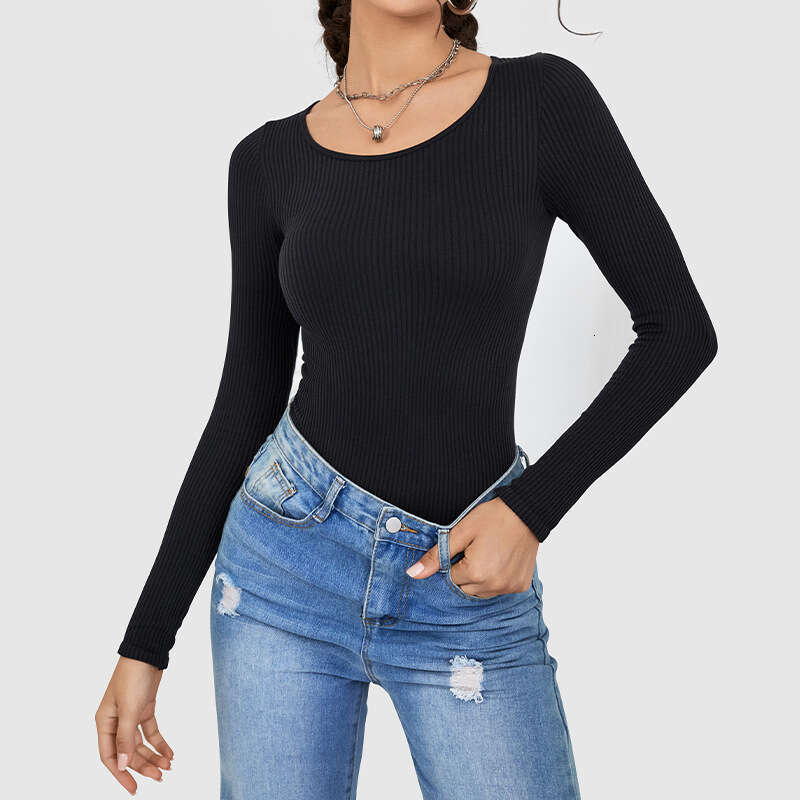 2024 New Fashion Women's Seamless Knitted Ribbed Long Sleeve Tight Sexy jumpsuit with Versatile Style