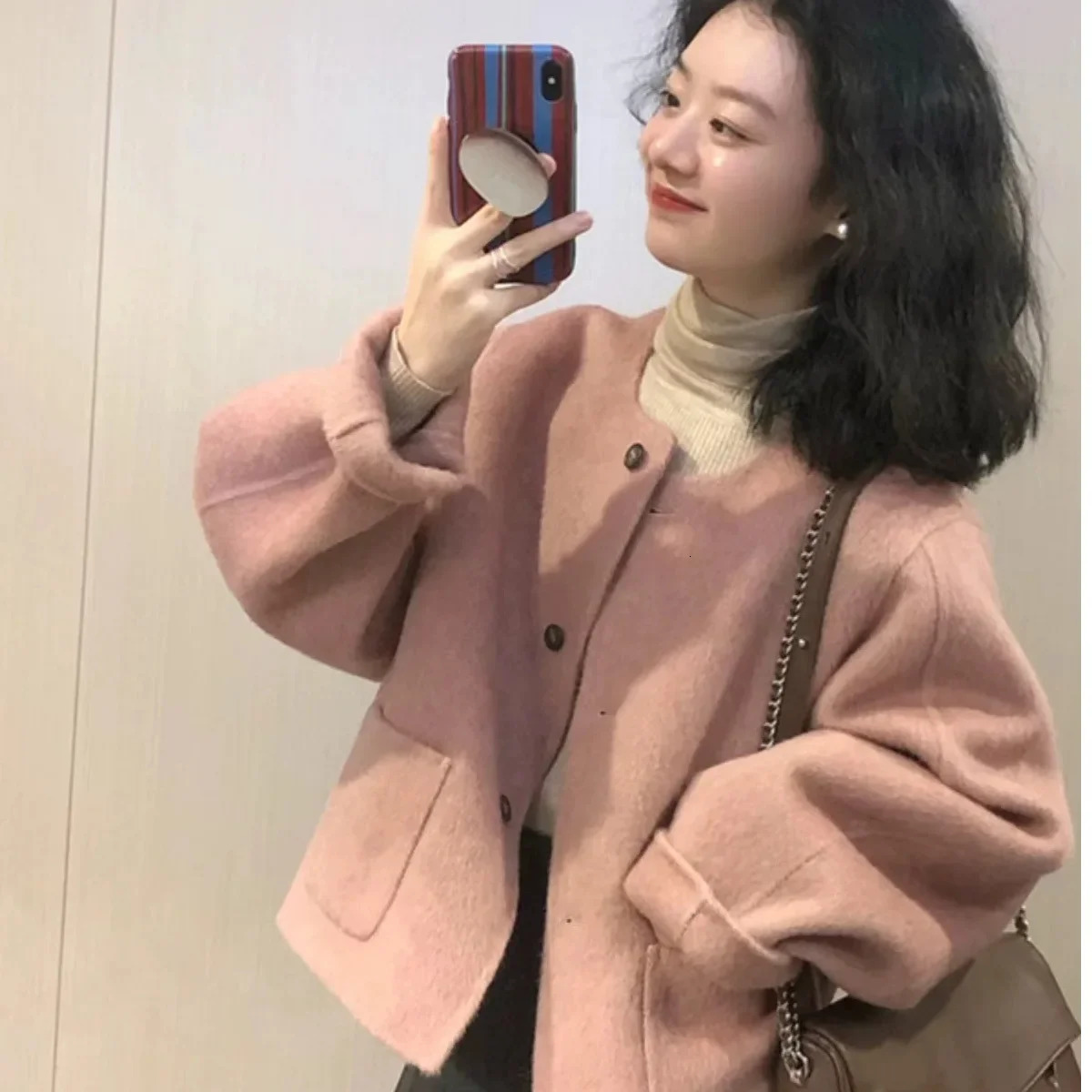 AutumnWinter Tweed Style Woolen Jacket For Women Arrival 2024 Spring Cropped Casual Korean System Loose Fit Coat 241121
