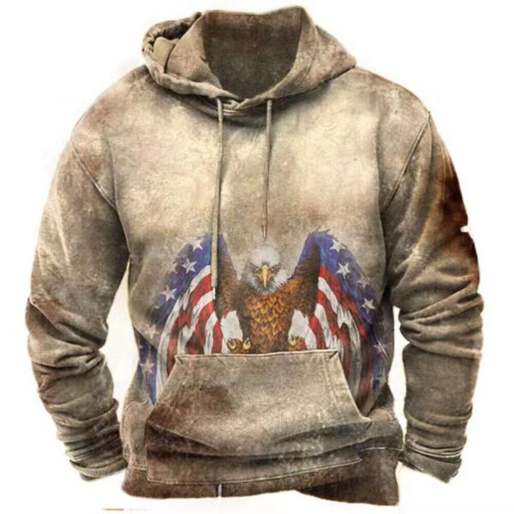 New with American flag 3D printing casual pullover hooded retro sweatshirt