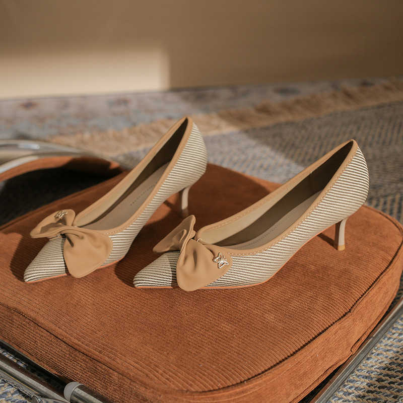 Sweet Wind Classic Fashion Bow New Versatile Pointed Fine Heel Womens Comfortable Single Shoe Women