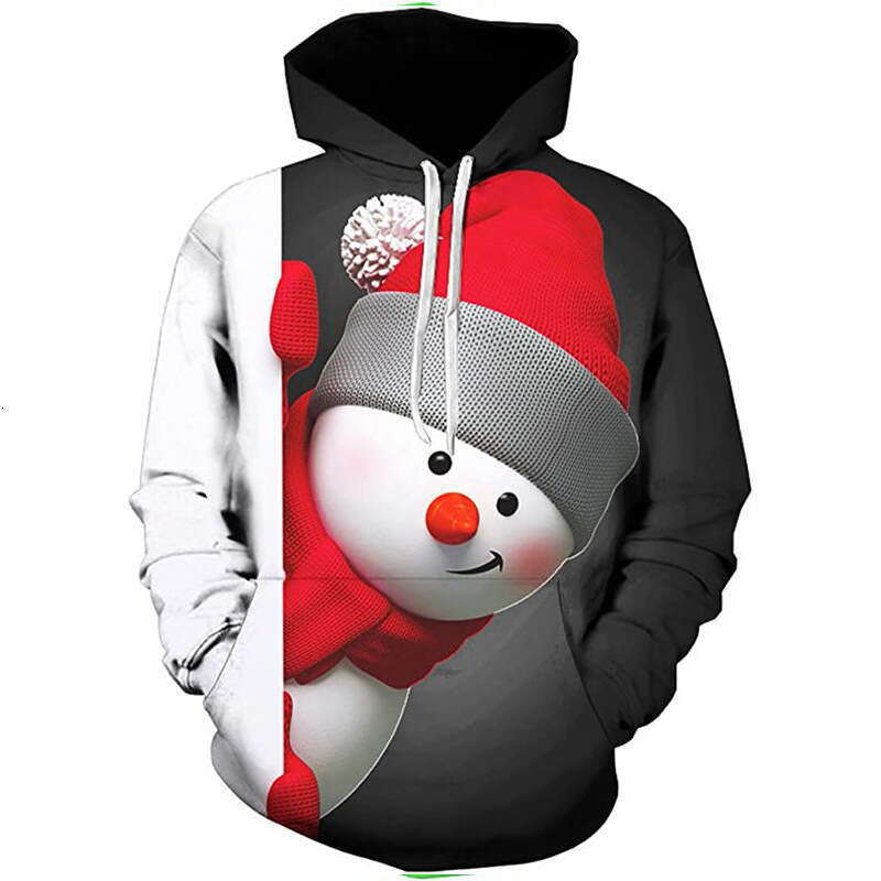 2024 autumn winter new Christmas 3D snowman digital printing hot selg sports and leisure hooded hoodie loose fit