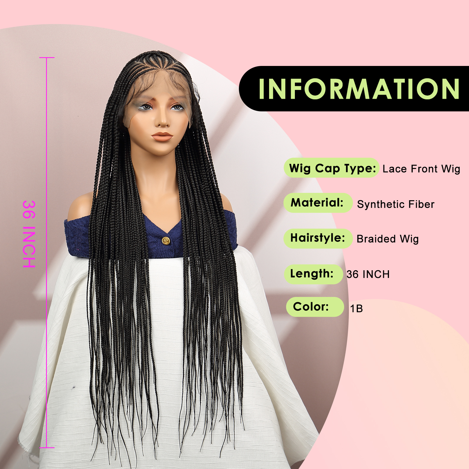 Cornrow Synthetic Full Lace Box For Black American Women Daily Use Braided Wigs