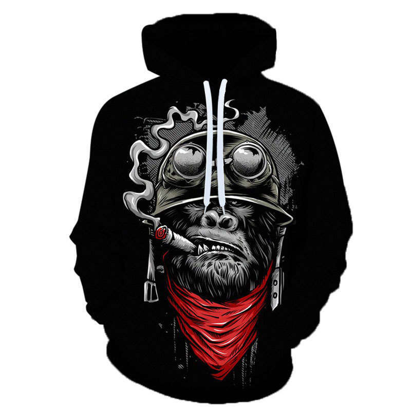 Trendy Spring and Autumn Monkey 3D Digital Printed Loose Sports Hoodie Casual Sweatshirt