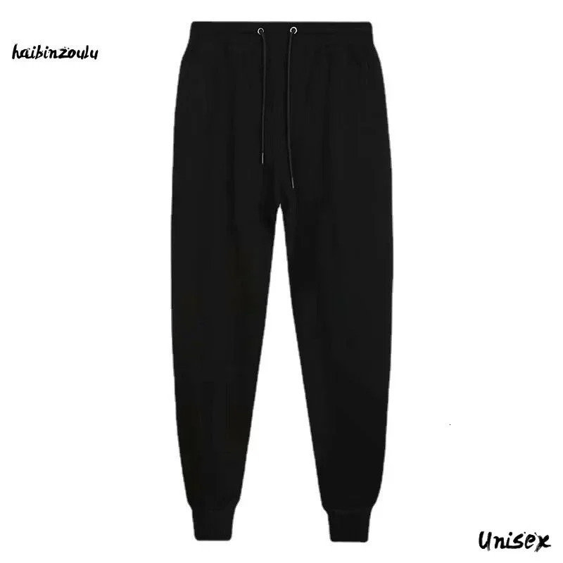 Mens Cotton Casual Pants Thickened Drawstring Sweatpants Loose Plus Size and Ankle Black Gray 241120