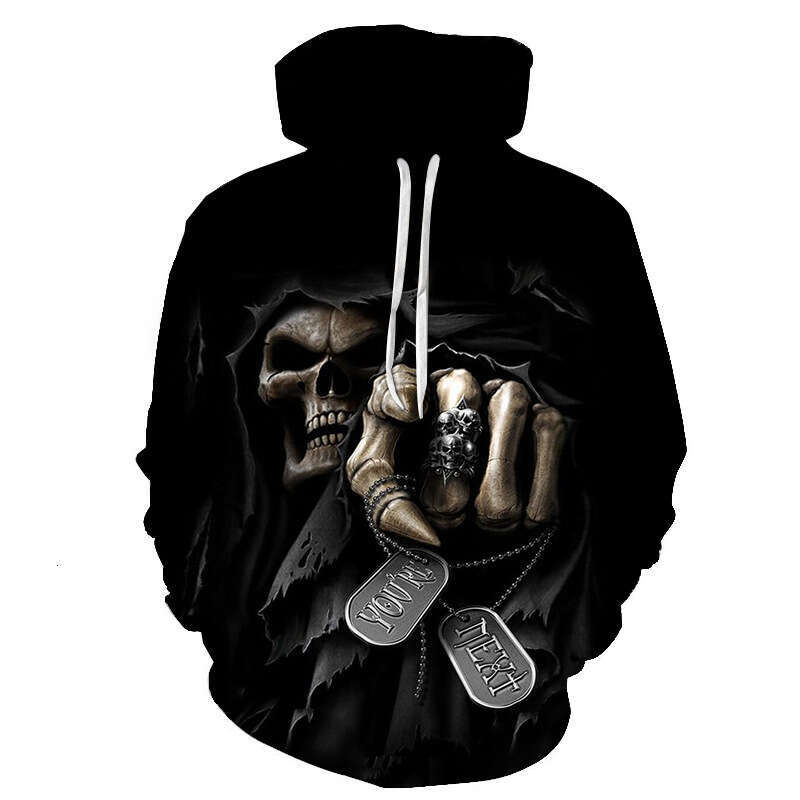 Autumn Winter Trendy European and American Popular Skeleton 3D Digital Printed Men's Casual Sports Hoodie