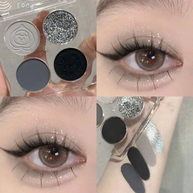 Black Punk Smoked 4Color Eyeshadow Silver Gray Pearl Matte Halloween Ins Affordable Palette 241118