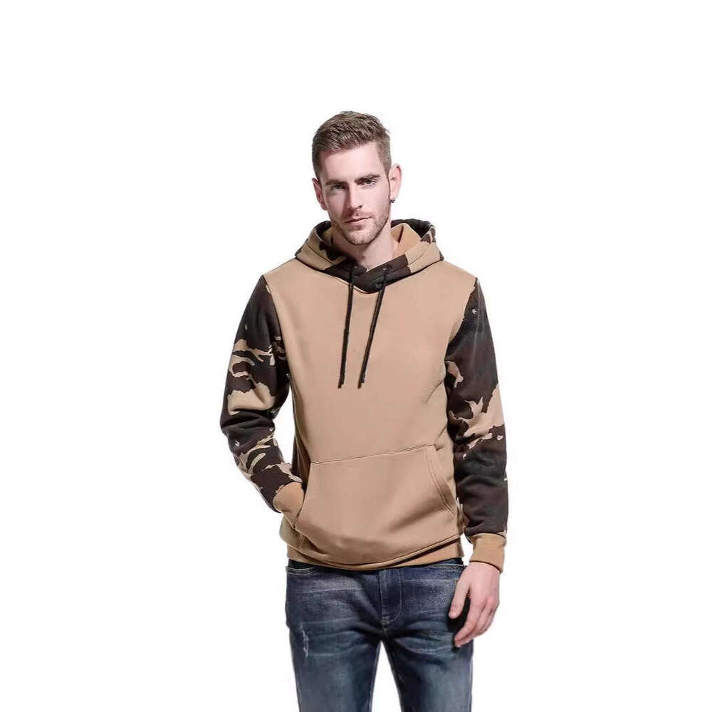 Sweatshirt men, autumn and winter color blocked top, American retro trend camouflage hooded sweatshirt for men