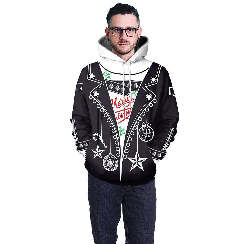 2024 Autumn/Winter New Fake Two Piece Christmas Digital Printed Punk Casual Hoodie for Men and Women
