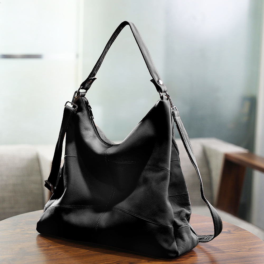 Handmade top layer cowhide contrasting color shoulder crossbody with genuine splicing soft leather large capacity women's bag