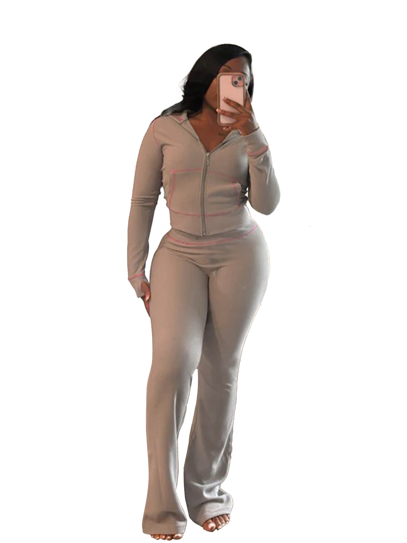 Women's Waffle Texture Fabric Shoulder Cuff Cap Micro Horn Casual Set clothing ladies