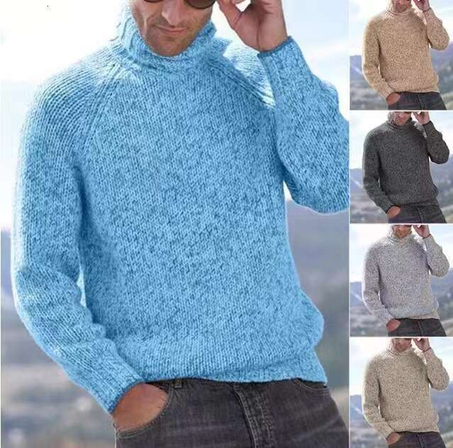 Men's men's high neck two tone thick warm woolen sweater 2024 new style temperament chic elegant clothing