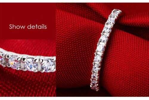 Sterg Sier Wedding Band Ring with White Sapphire Gemstones, Size 4-9 bdba