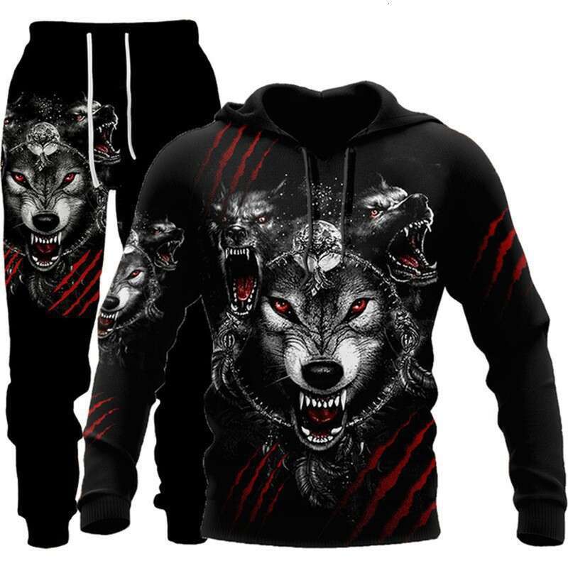 2024 European and American new set 3D animal print hooded men's trendy casual sweatshirt