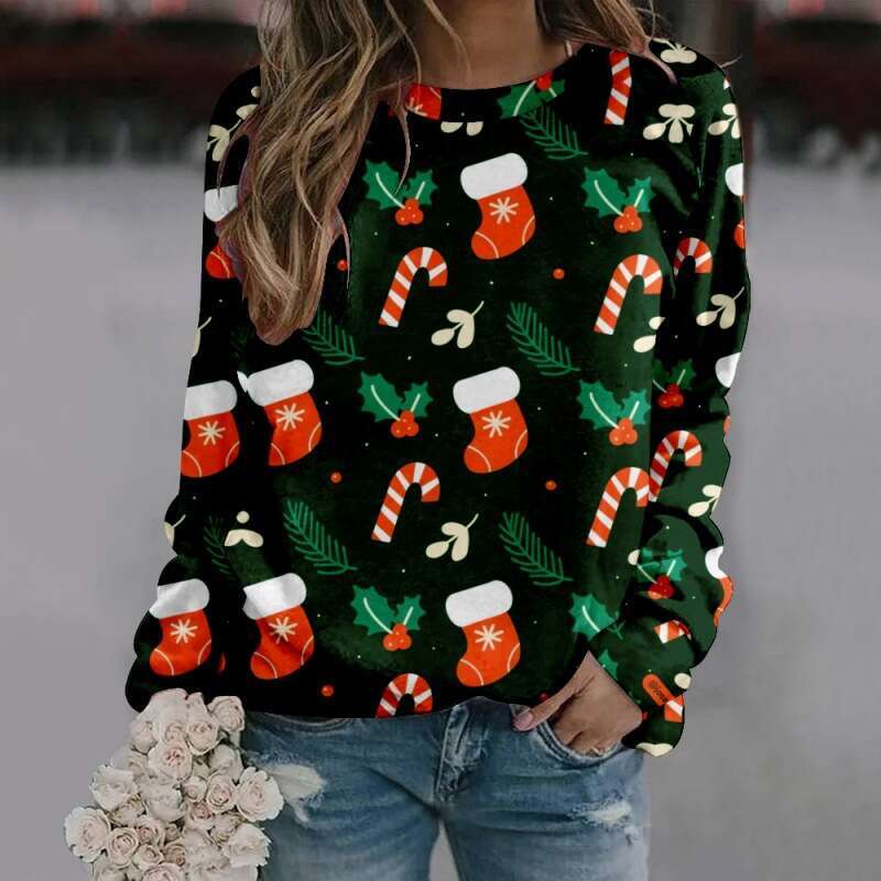 New round neck long sleeved in plus size Christmas creative 3D digital printing hooded hoodie