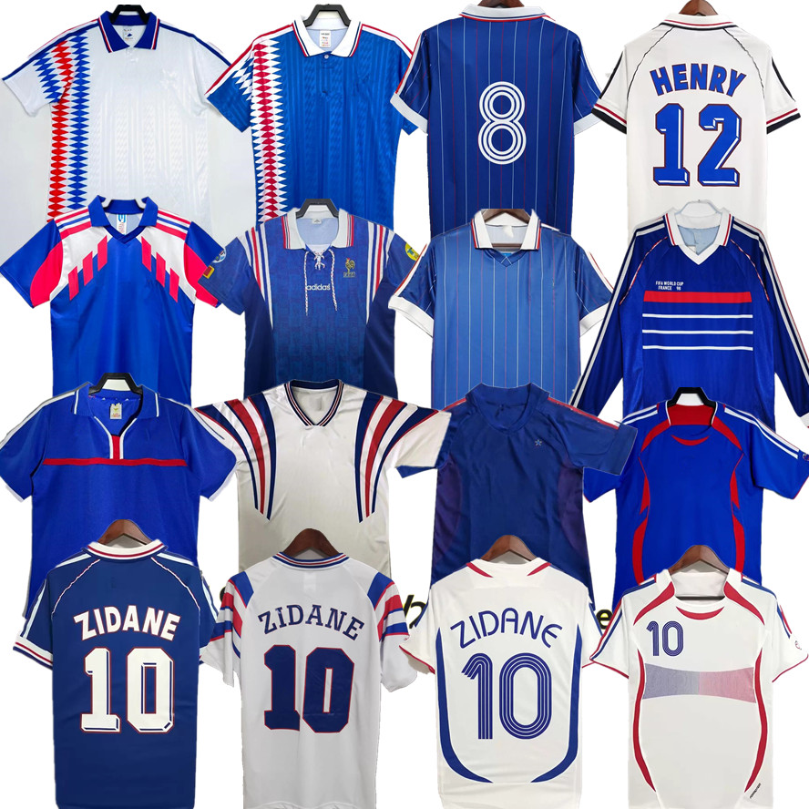 1998 Retro version French soccer jersey 96 98 02 04 06 ZIDANE HENRY MAILLOT DE FOOT Soccer shirt 2000 Home Trezeguet football uniform Soccer shirt
