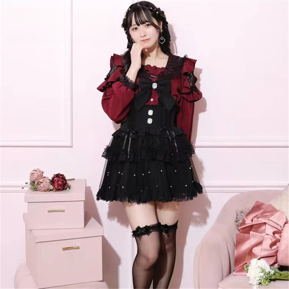 Original Mine Shirt Female Lolita Girls Sweet Cute Bow Lace Navy Collar Long-Sleeved Top Shirts Autumn New Blusas Mujer