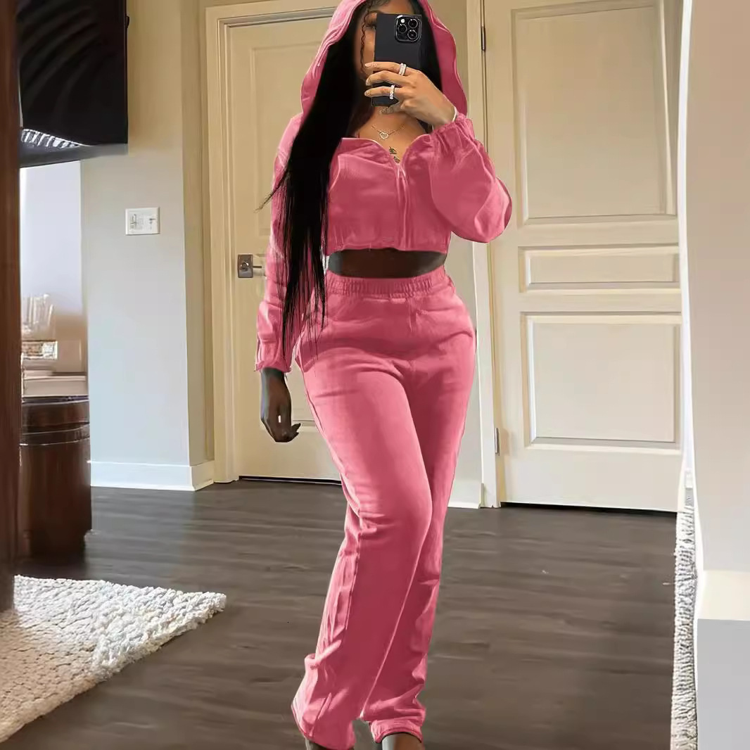 New Fashionable Casual Women's Hoodie Two-Piece With Zipper And Hooded Pants Set