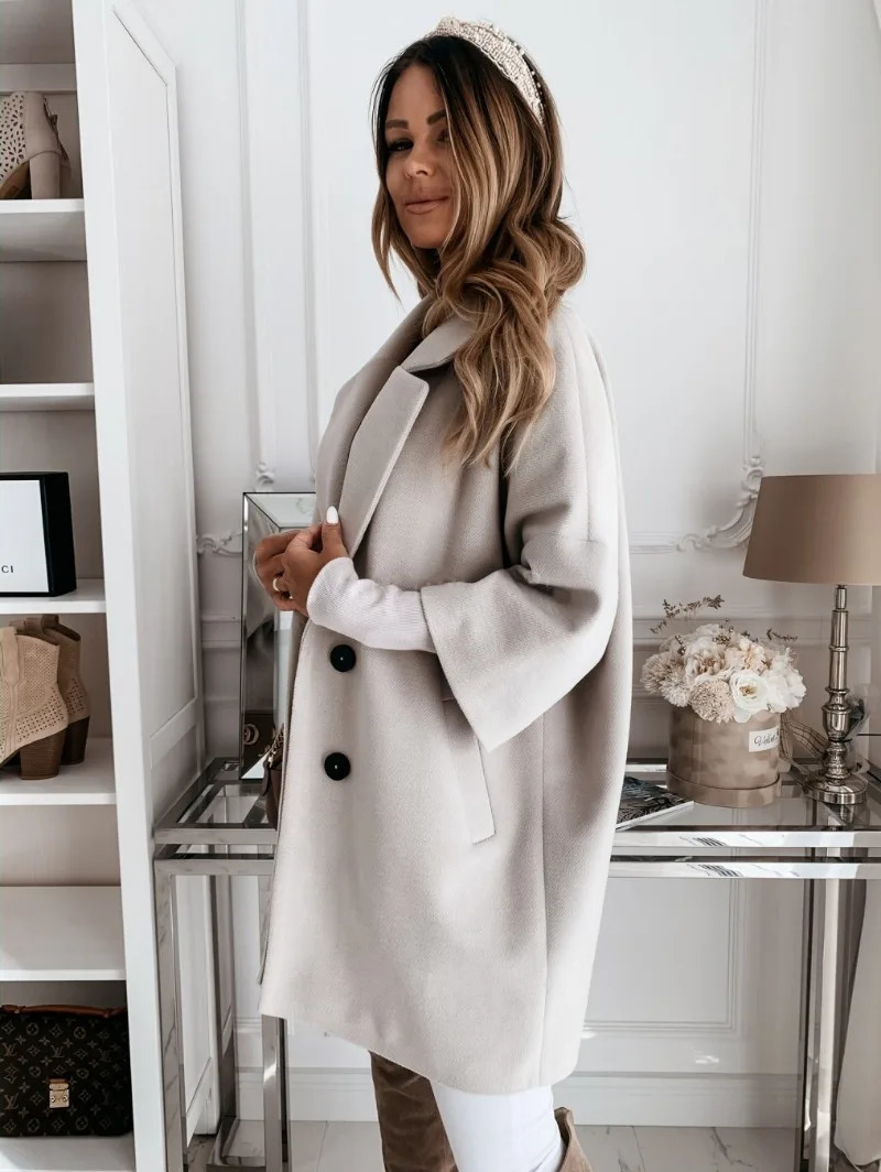 Universal Coat Long Unique Women Loose 34 Sleeve Buttons Jacket Tops Simple Fashionable and Versatile Commuting 241121