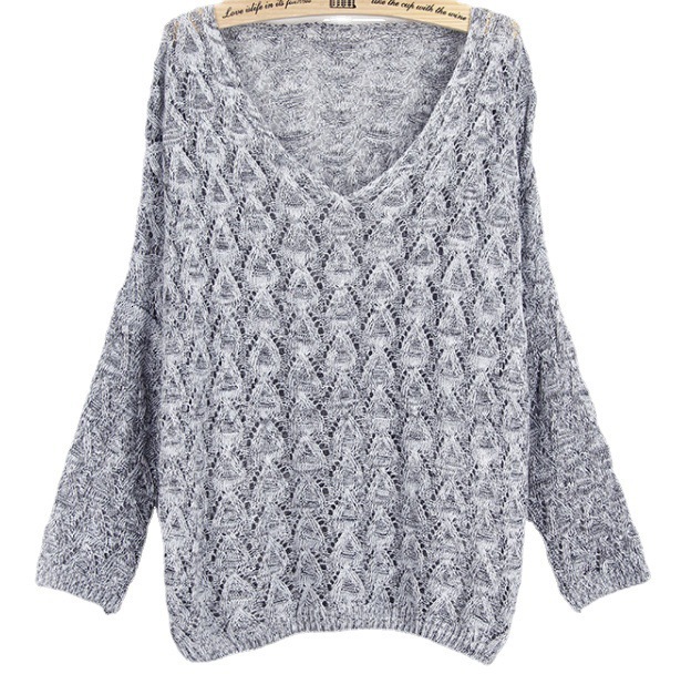 New Korean version new V-neck long women's loose fried dough twisted hollow bottom bat sleeve designer sweater