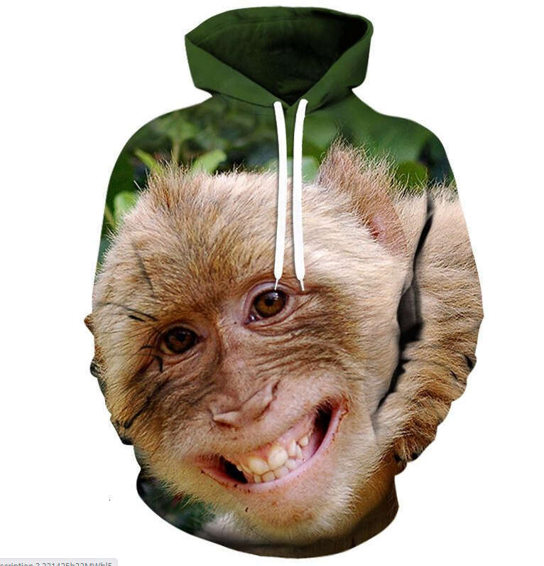 Trendy Spring and Autumn Monkey 3D Digital Printed Loose Sports Hoodie Casual Sweatshirt