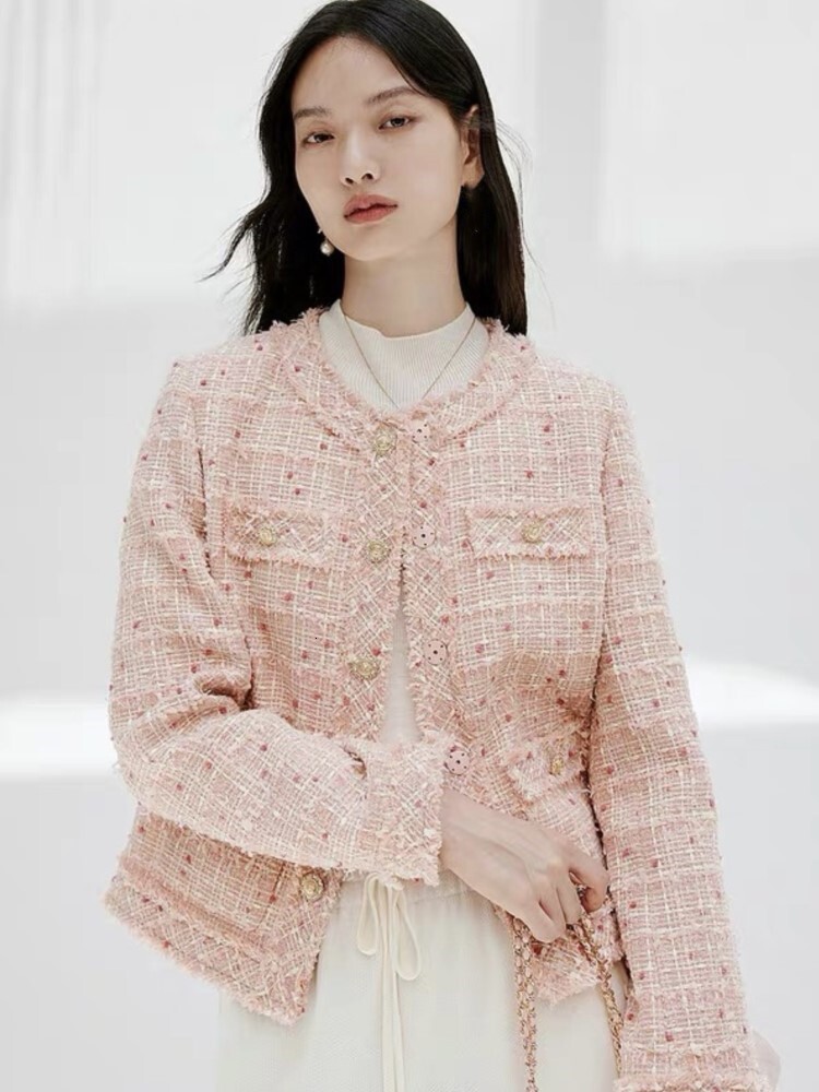 Beige Women's Tweed Fragrance, Autumn/Winter Jacket, Plaid Short Top, New One Piece Classic Jacket