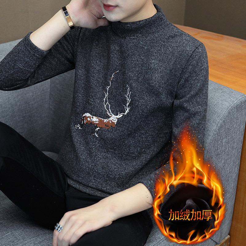 Sweater base with fleece new style autumn winter interior, knitted sweater teenagers and students, warm top for men's fashion
