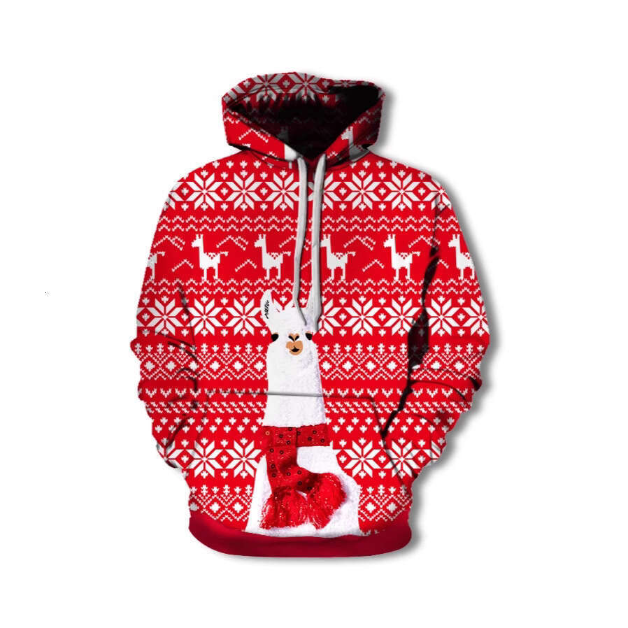 3D digital printed celebration in Europe America, loose fitting hooded hoodie for men and women during Christmas