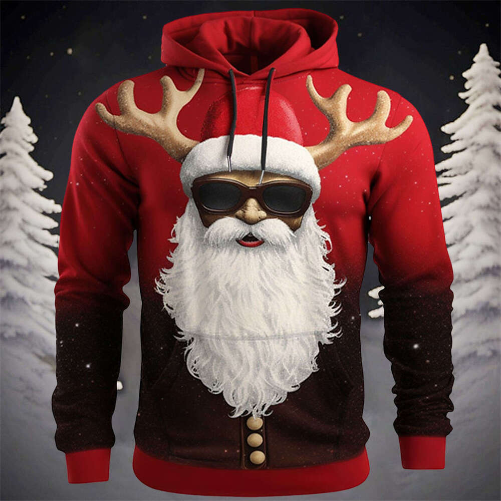 Autumn and Winter New Hoodies Santa Claus 3D Digital Printed Casual Hoodie