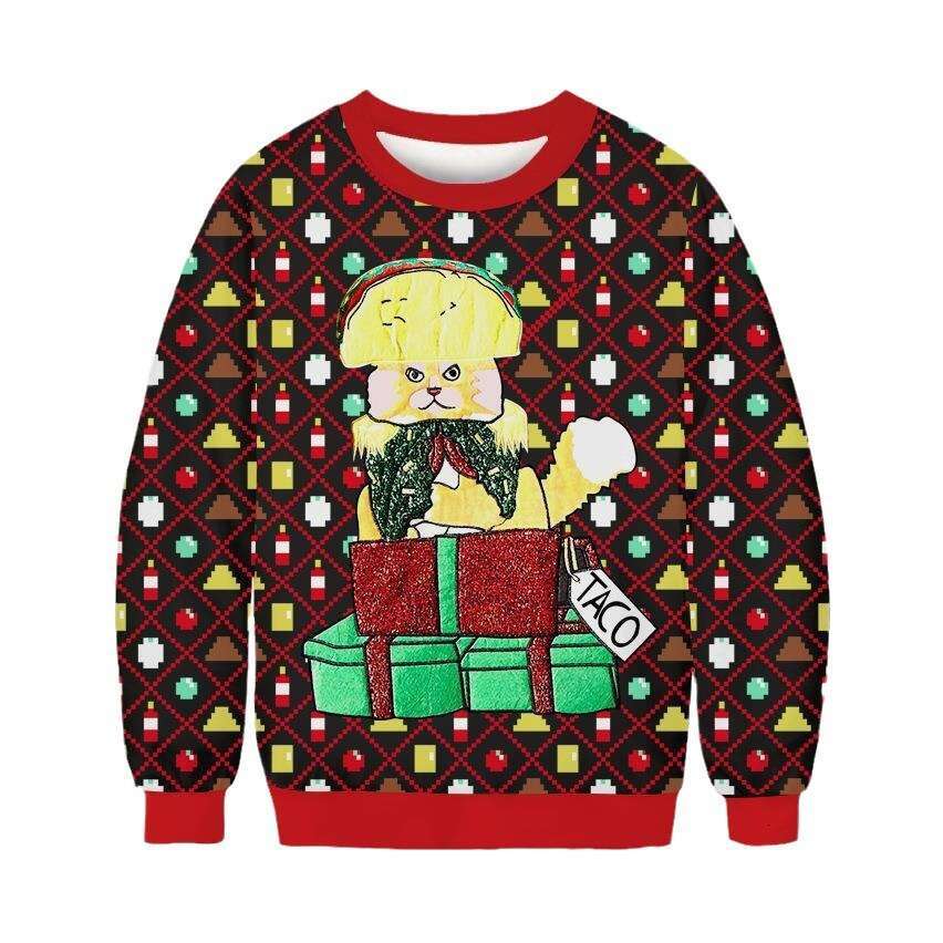 New Christmas 3D digital print loose round neck pullover for couples casual hoodie