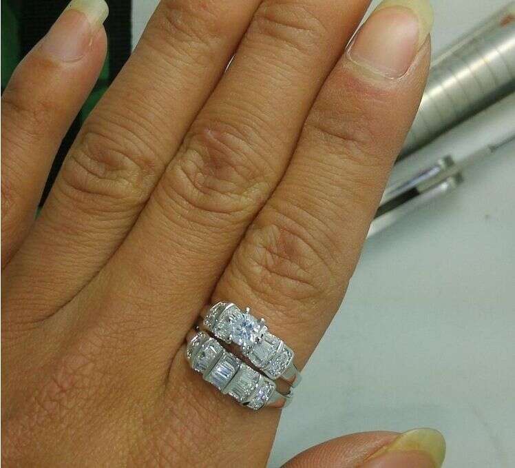 Unique 10K Gold Filled White Topaz Gemstone Wedding Ring Set | Size 6-10 6612