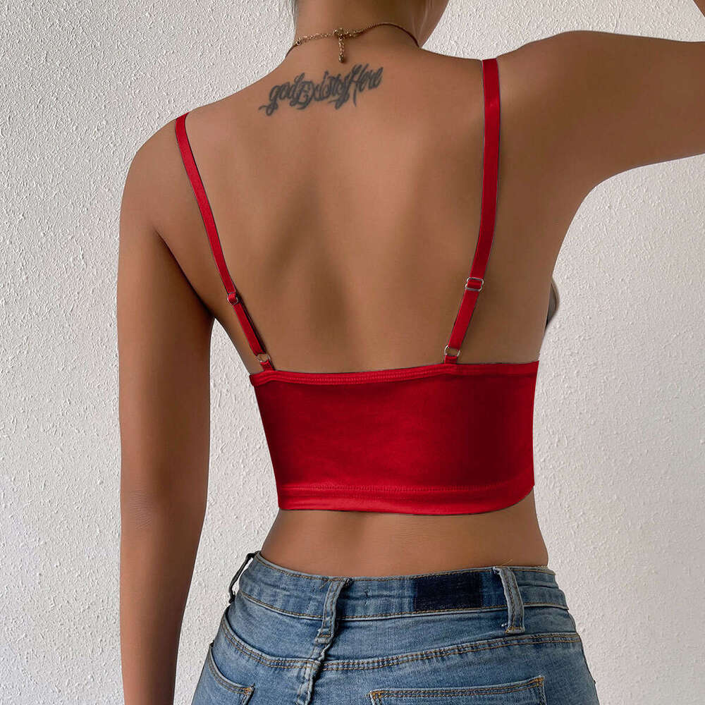 Street sexy exposed navel solid color low cut suspender style spicy girl backless vest female 9552