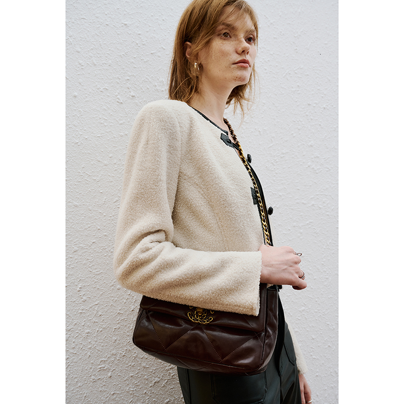 IOO Wool Blend Round Neck Cropped Jacket 2023 Winter Women Fleece Short Coat French Pairs