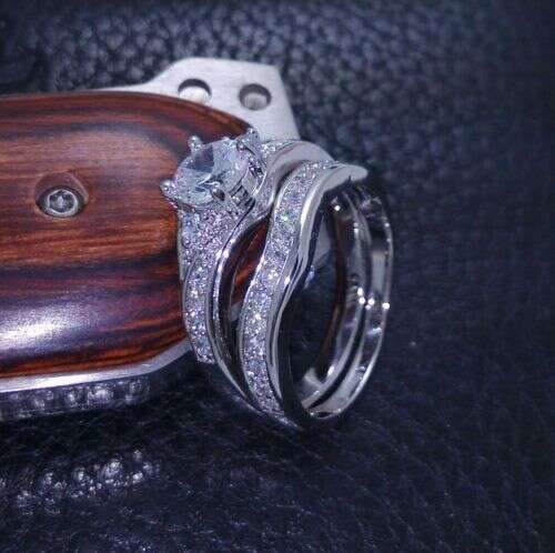 White Gold Filled Topaz CZ Women's Wedding Ring Set in Size 6/7/8/9/10