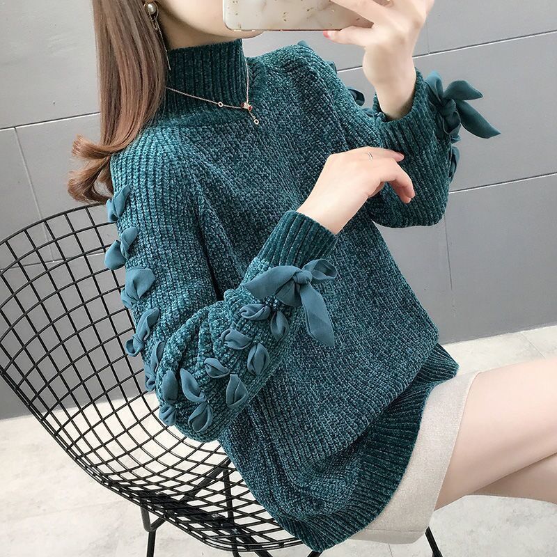 New Chenier Women's High Neck Autumn/Winter New Gold Velvet Coarse Thread Loose Bottom Knitted Designer Sweater
