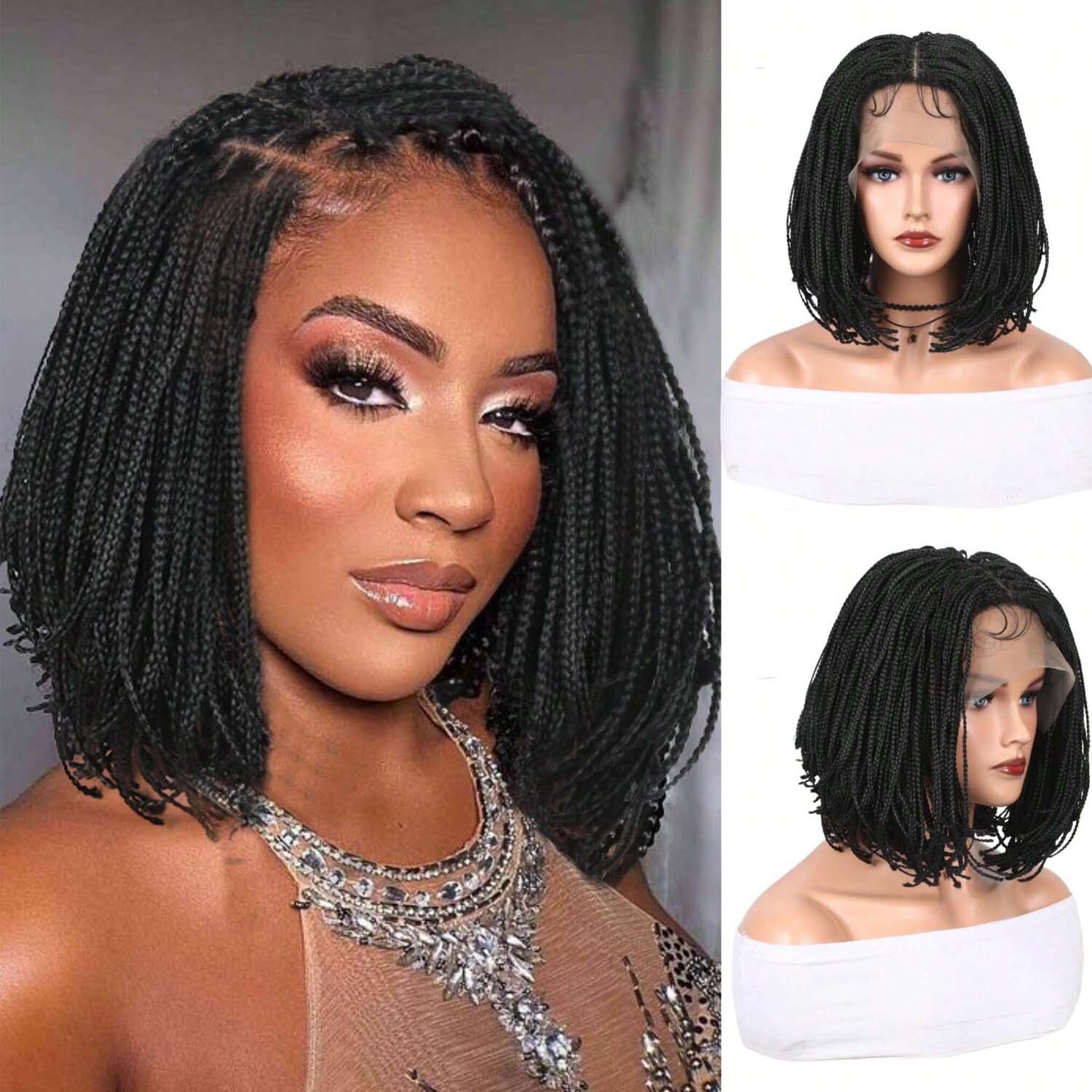 Wignee Short Bob Braided Wigs For African Women Synthetic Lace Front Wig Pre Plucked With Baby Braiding Hair