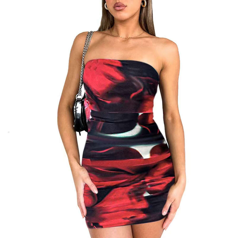 Women's clothing 2024 summer new sexy strapless printed bag hip fashionable slimming dress women's skirt