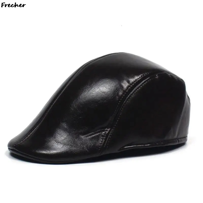 Men Leather Cabbie Cap Winter Warm sboy Caps British Style Classic Retro Hats Male Driving Working Berets Gorras 2023 241125