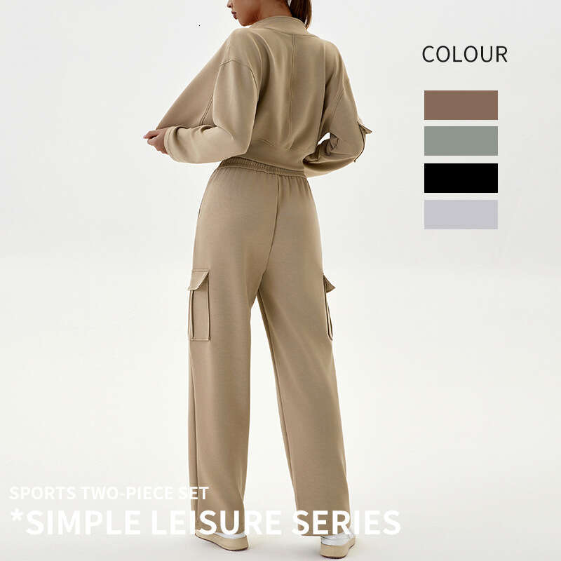 European American new women's workwear sports sweatpants, loose high waisted and thick ribbed elastic straight leg casual pants