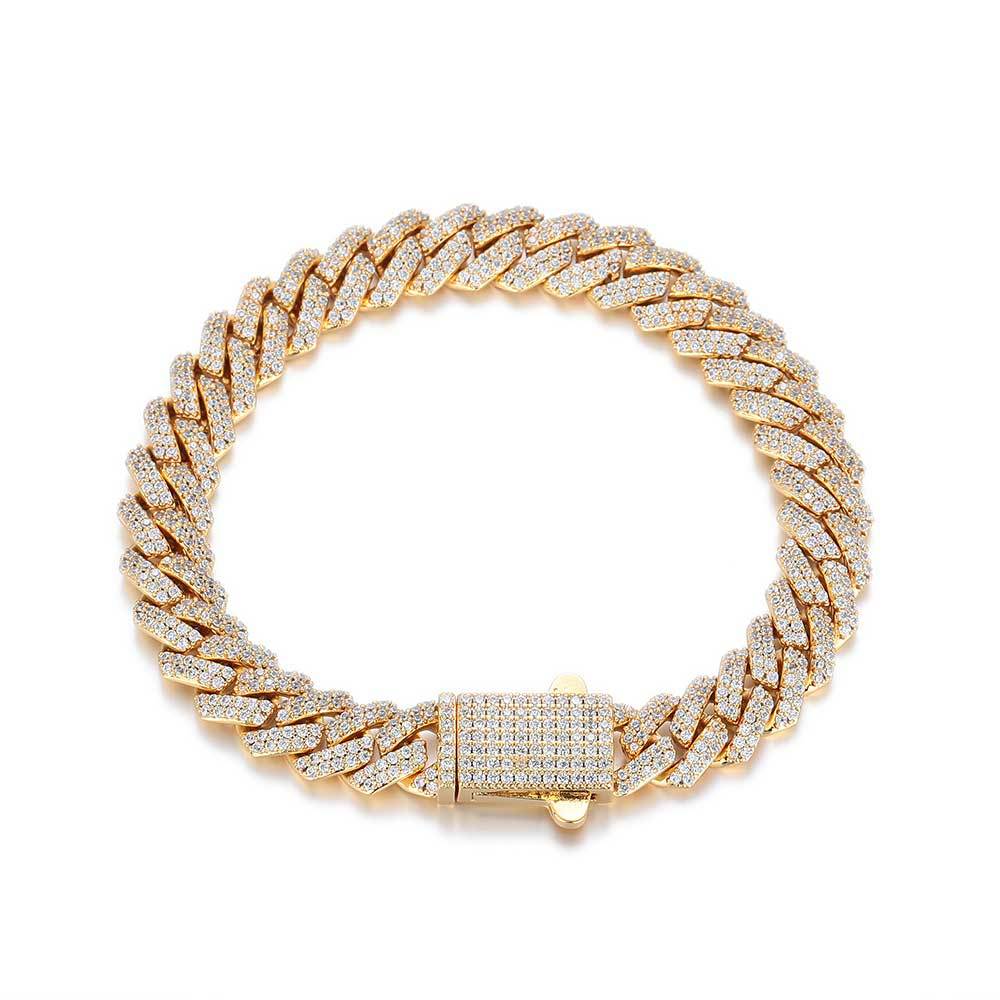 8mm Hip Hop Miami Cuban Chain Necklace Bracelet Real Gold Plated Jewelry TopBling Cubic Zirconia Spring Clasp