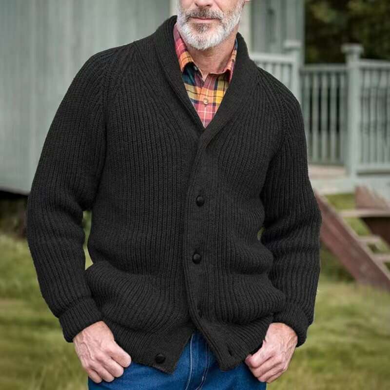 Men's popular knitted jacket casual warm retro men's plus size lapel sweater 2024 new style chic elegant clothing