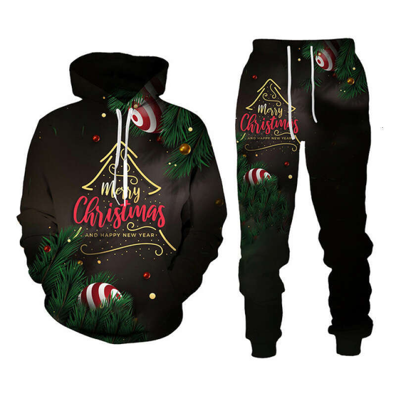 Autumn winter new set Christmas series 3D digital printing casual loose hooded sweatshirt and pants